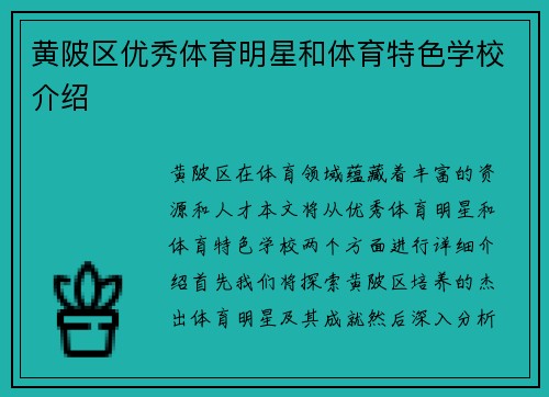 黄陂区优秀体育明星和体育特色学校介绍